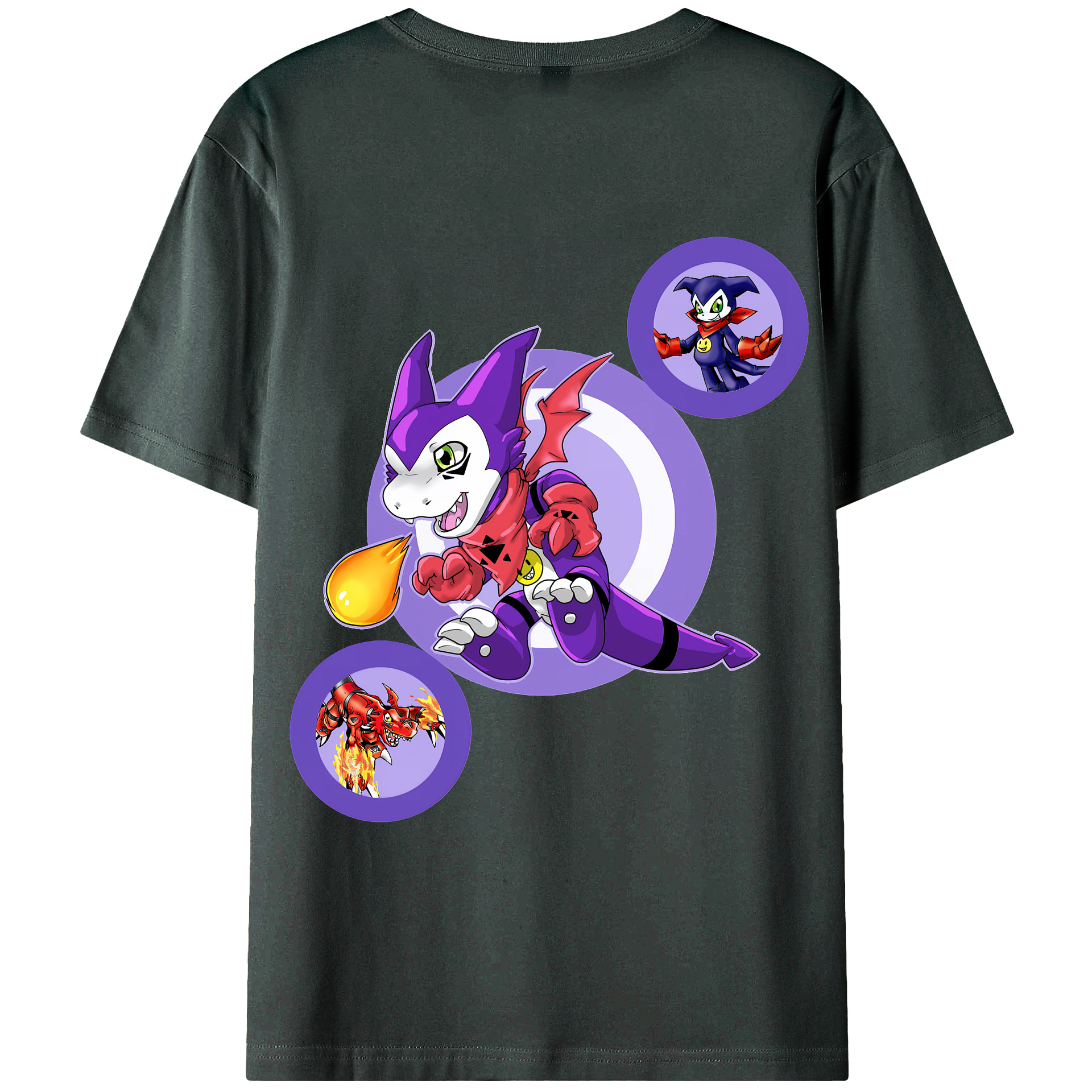 （画像用） Digimon デジタルモンスター/デジモン 綿100％ メンズ半袖Tシャツ（バックプリント） 通気性